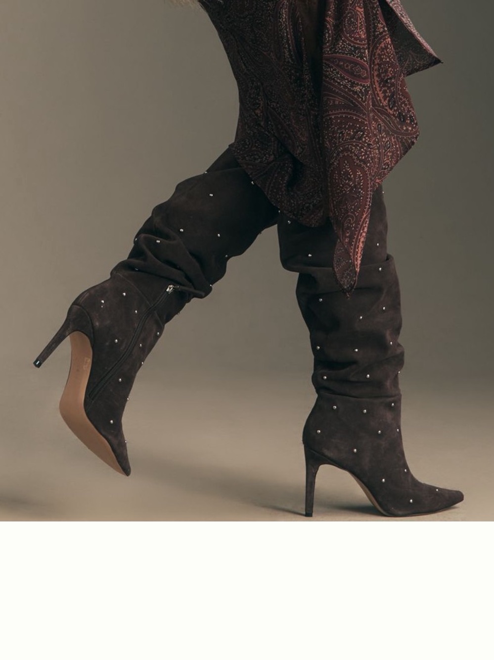 NWT Anthro Suede Studded Slouch Boots - Chocolate